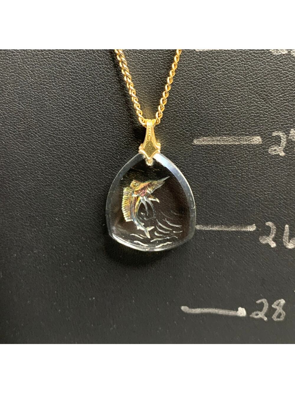 Vintage Intaglio Glass Sailfish Pendant Rare